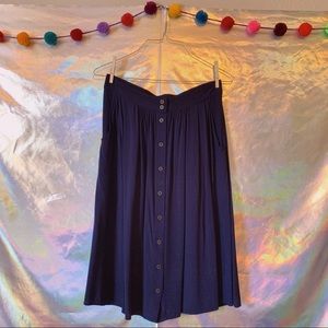 Navy Blue Button Down Midi Skirt with Pockets